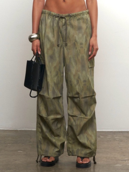 Local European Pants - Local European Green Gray Oversized Camo Parachute Cargo Pants Size XL NEW